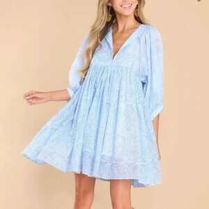 Clara The Label Clover Size XS Blue and White Floral Print Baby Doll Mini Dress